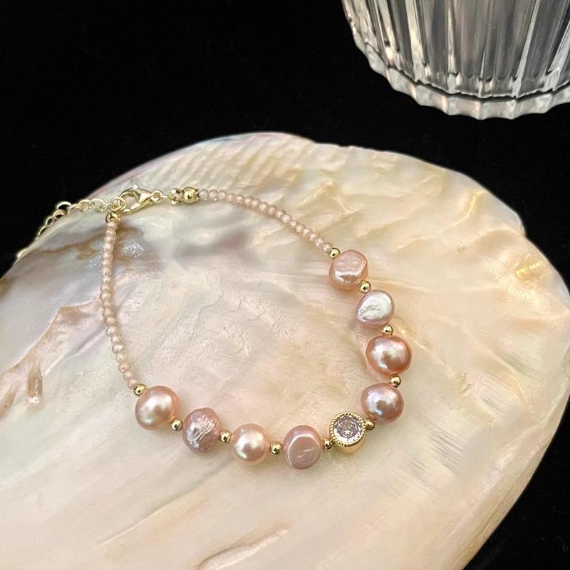 Baroque Natural Freshwater Pearl Beaded Bracelet Women's High-end Sense Light Luxury Niche Design Sense Versatile Jewelry