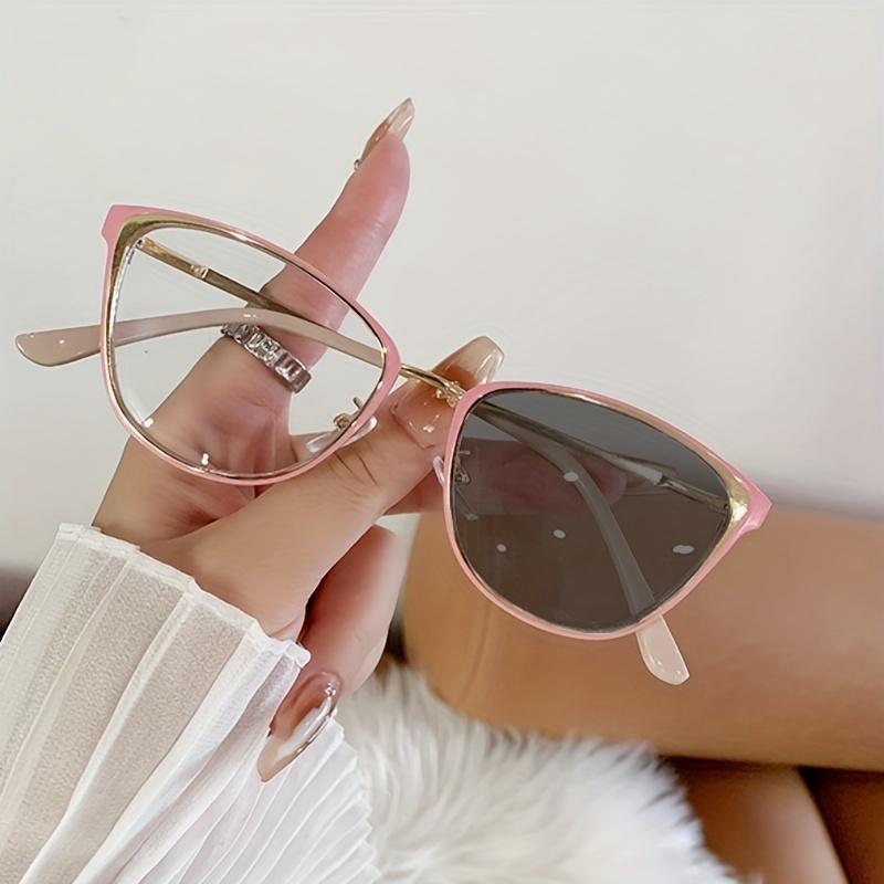 1Pcs New Ins Style Anti Blue Light Color Changing Glasses With Metal Cat Eye Frame For Women'S Fashion And Artistic Glasses