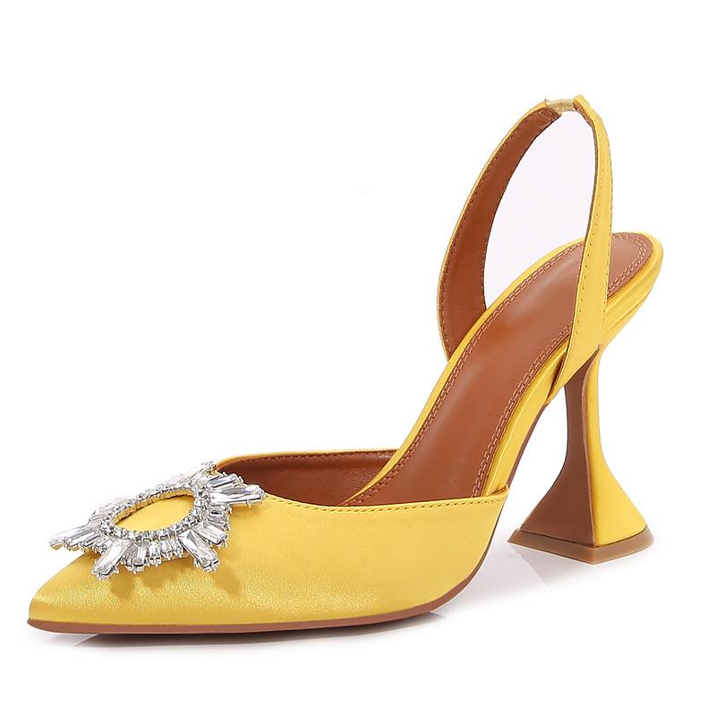 New 7cm rhinestone wine glass and pointed sandals women's popular sunflower sexy bag head high heels
