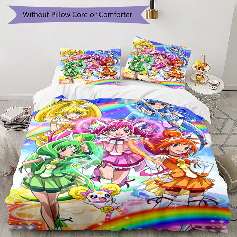 3pcs Pretty Cure1 Design Cover Set - HD Printed Bedding with 1 Cover and 2 Pillowcases - Perfect for Home and Dorm Decor