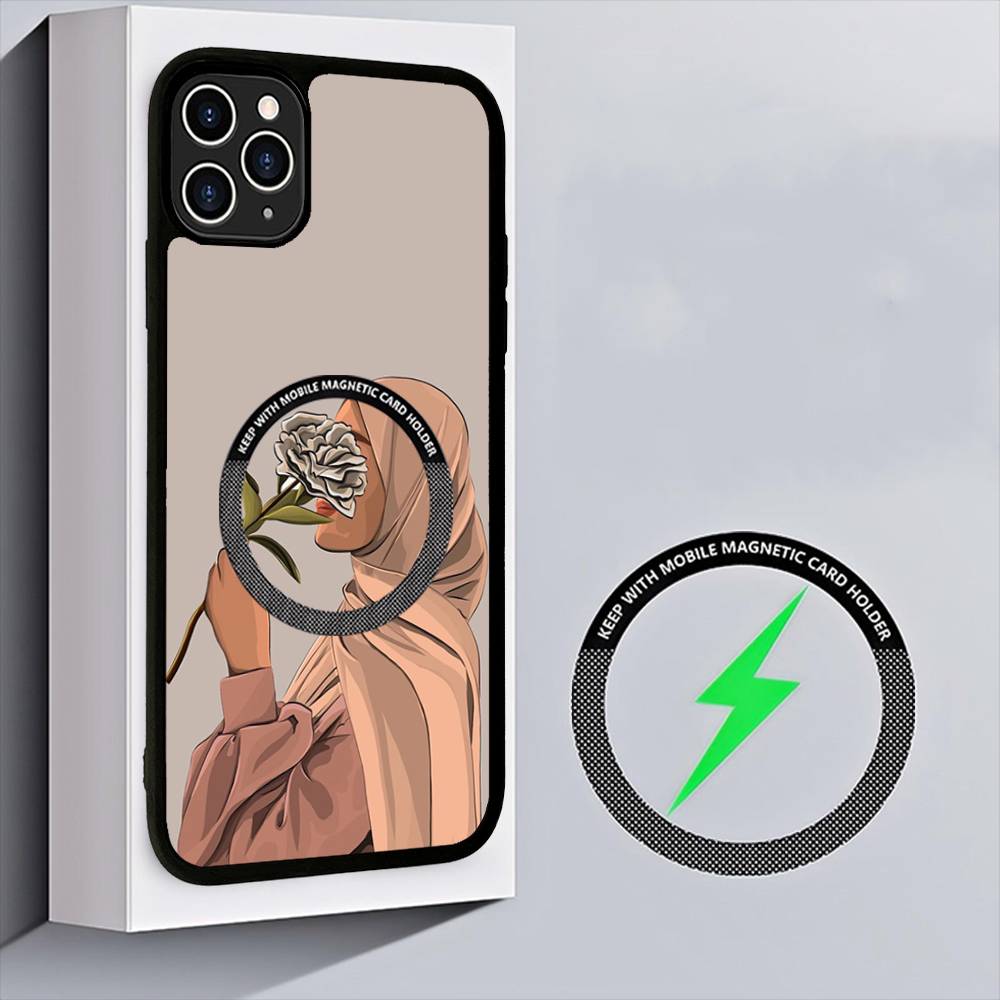 Muslim Arabic Hijab Girl For Magnetic Wireless Phone Case For IPhone 17 16 15 14 Plus 13 12 11 Pro Max