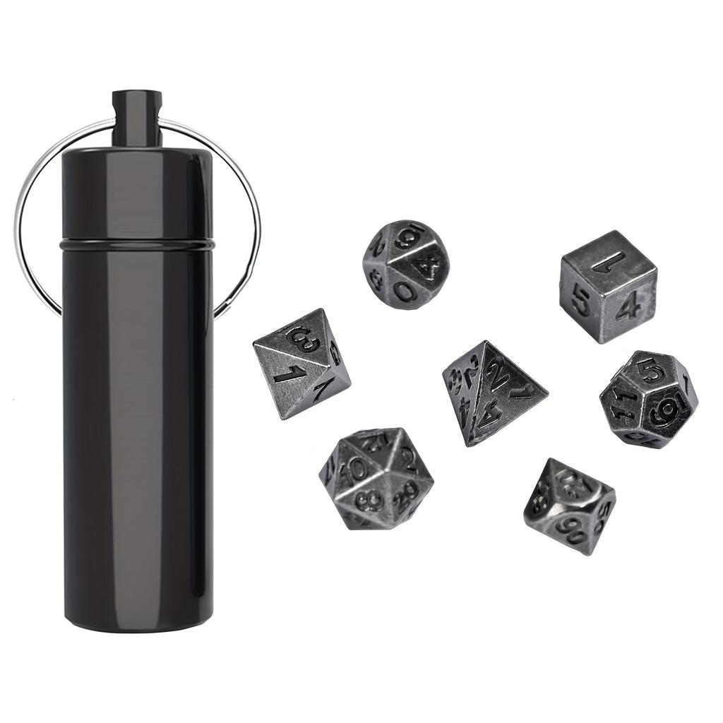 7Pcs Dnd  Mini Antique Iron Dice Set, Bronze Polyhedral Metal Game Dice Set, Tiny Portable Dice For Game Player