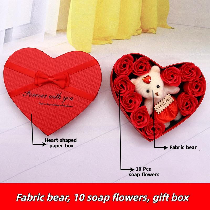 Flower Red Pink Soap Rose Love Gift Box With Bear Valentine's Day Mother's Day Anniversary Gift Wedding Party Decorations