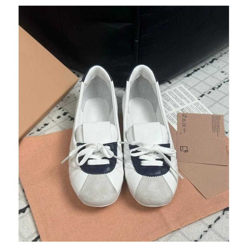 

Home spring and summer new ballet flats round head lace-up splicing single shoes women 39 білий