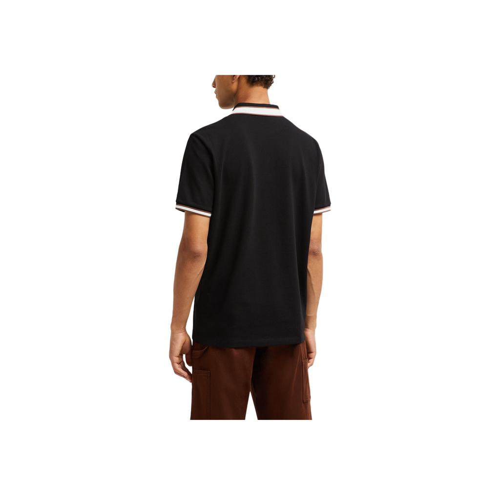 Moncler Logo Striped Trim Short Sleeve Polo Shirt Men Polo Shirts Black J20918A0001889A16999