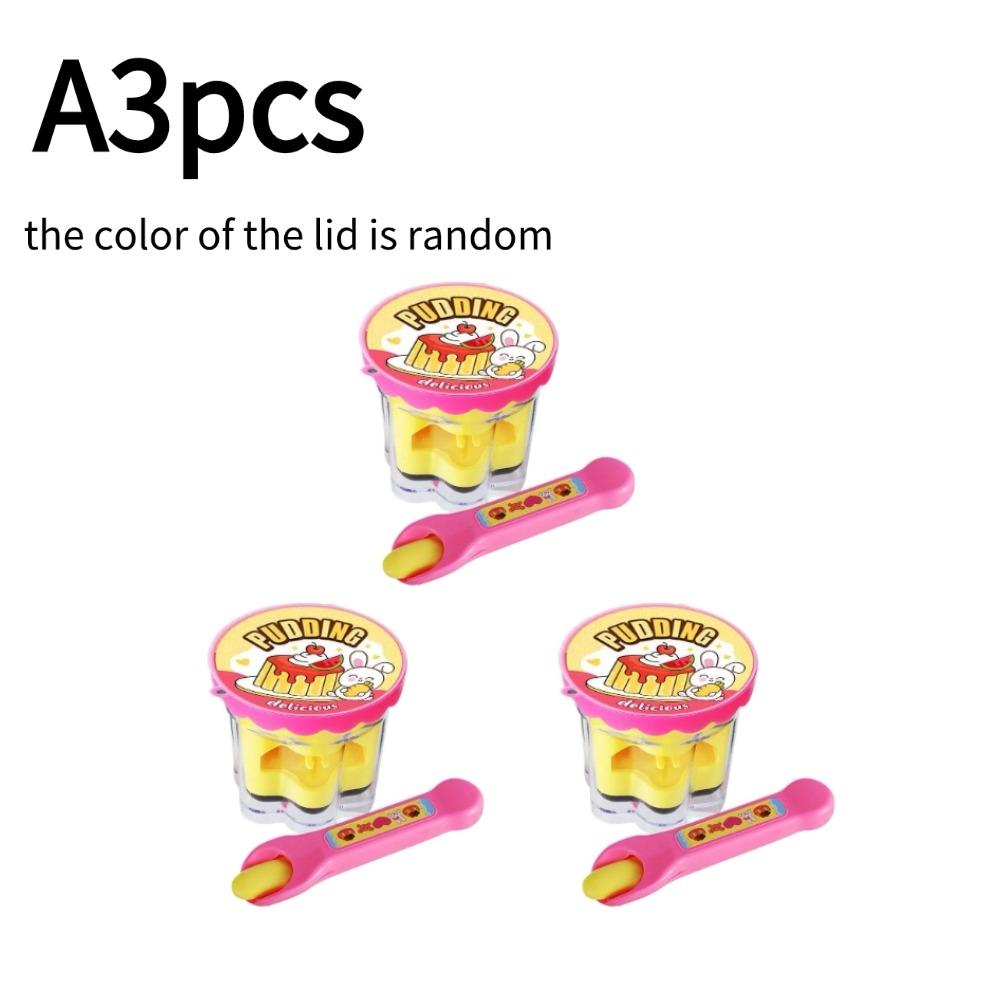 Pretend Play Pudding Feeding Toy Set with Magic Spoon Simulation Food Kitchen Toys for Kids Interactive Role Play Gift for Girls