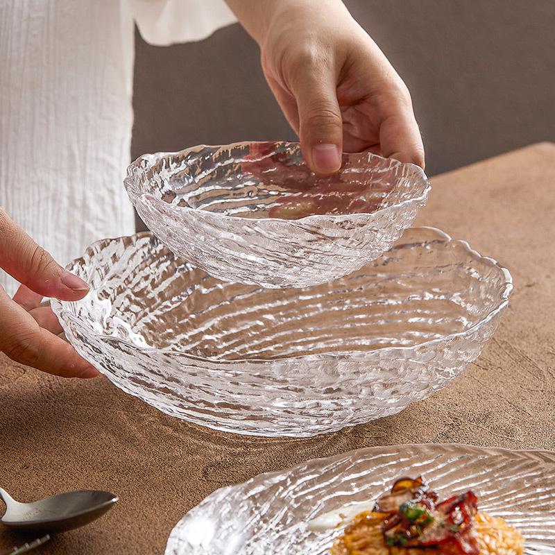 Canghai Glass Bowl & Plate Set: Minimalist, High-End Dessert, Salad, Fruit Bowls & Shallow Plates.
