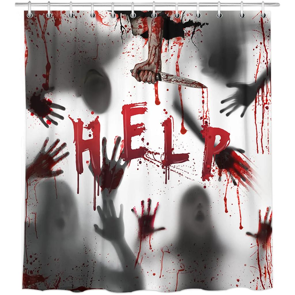 3D Halloween Theme Shower Curtain Horror Bloody Hands Black Bathroom Curtains For Halloween Party Waterproof Fabric With Hooks