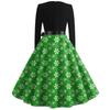Women's Casual Fashion V Neck Long Sleeve Christmas Printed Vintage Long  Dress
