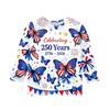 Children's Independence Day Printed Round Neck Seven Quarter Sleeve Casual T-shirt