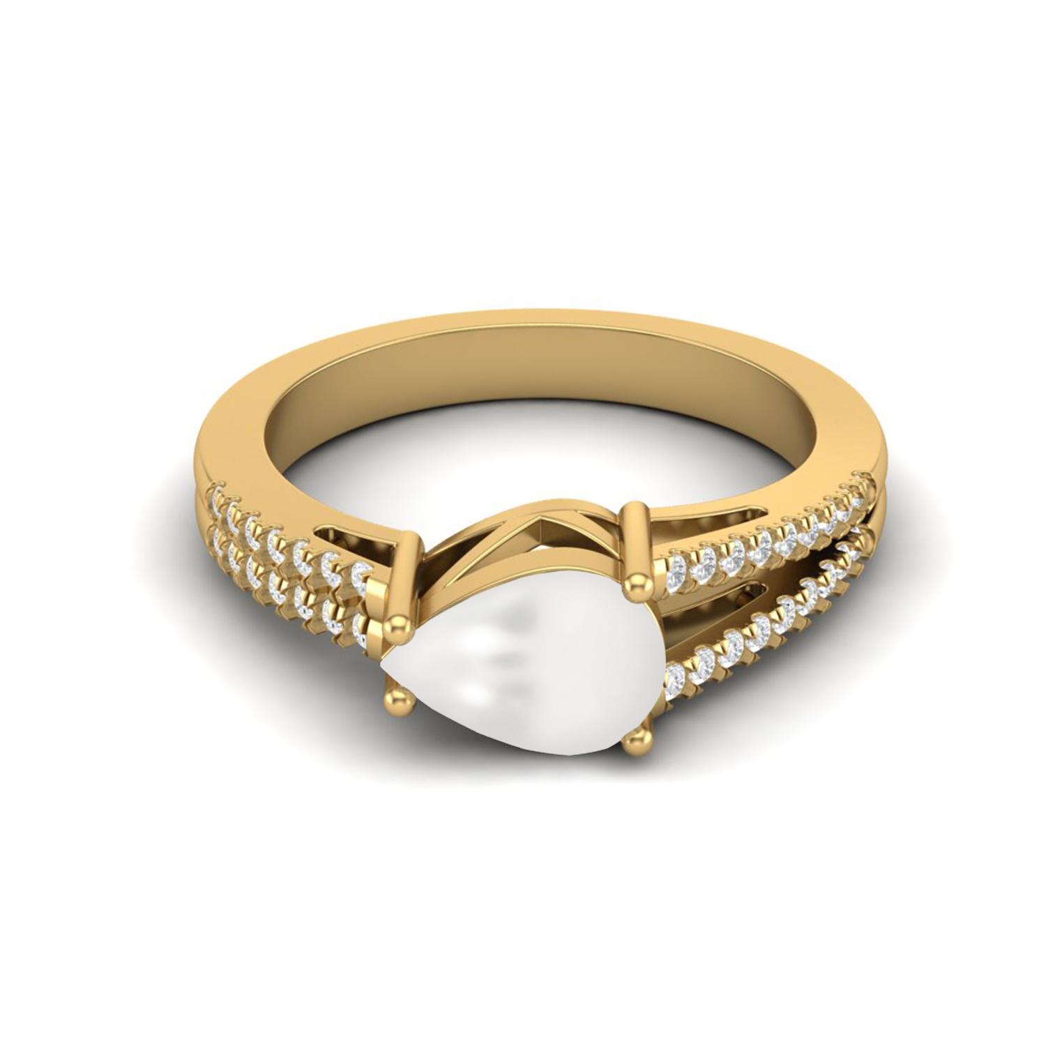 

925 Sterling Silver Gold Vemreil 2.00 Cts Pear Shape Natural Pearl Split Shank Wedding Women Ring 6 жёлтый