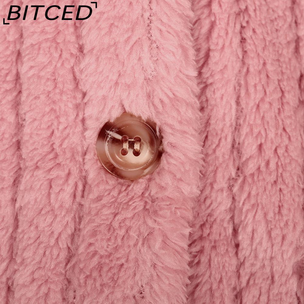 BITCED Women's Fall/Winter Ribbed Fleece Cardigan with Collar, Short-Length Jacket