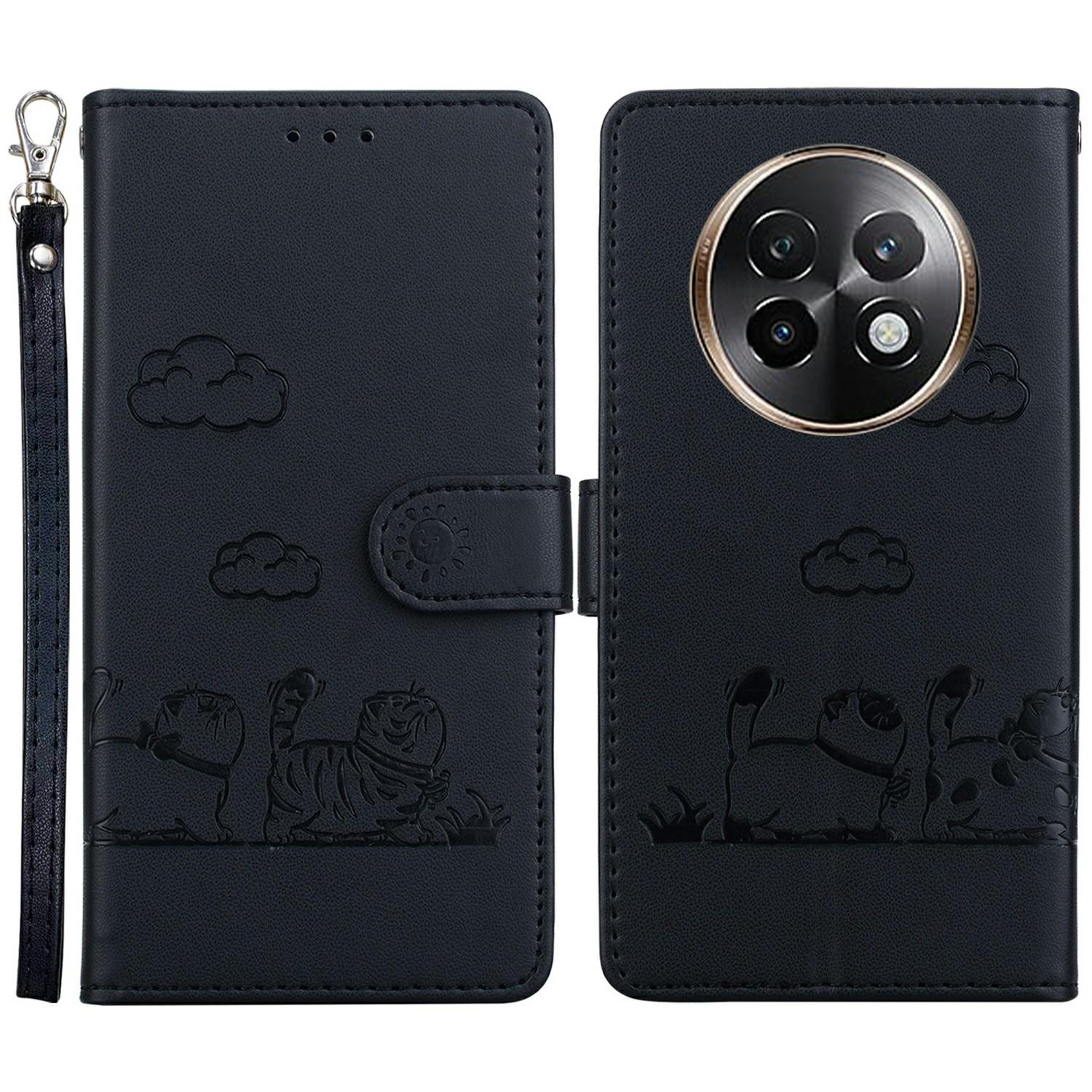 

Для Realme 13+ 5G/13 Pro 5G (Китай) Чехол с блокировкой RFID, с рисунком котенка, из ТПУ + ПУ кожи, чехол для телефона Black