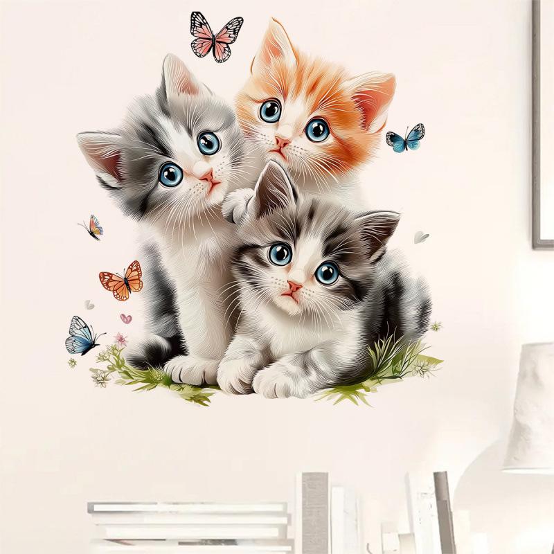 3D Cute Kitten & Butterfly Wall Decal for Children's Room