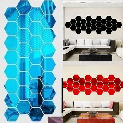 12ks samolepek na zeď s geometrickým šestiúhelníkem 3D se zrcadlovým efektem DIY Home