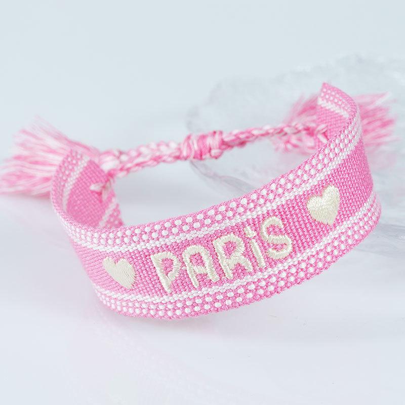 

Sports Paris Meeting Couple Webbing Bracelet Embroidery Multicolour Pattern Style P
