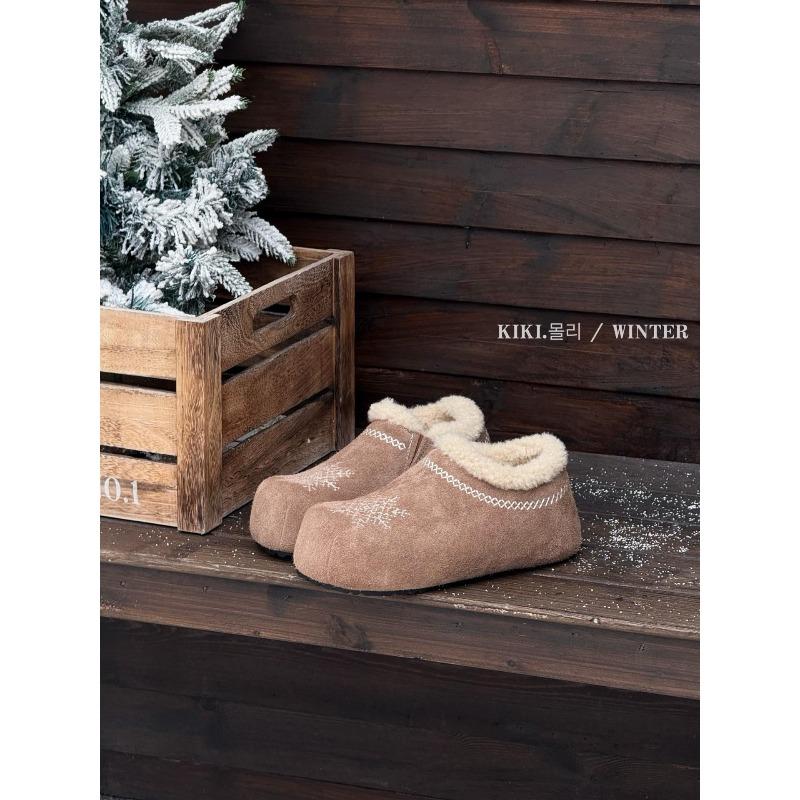 Women's thick-soled winter a footstool embroidery fur one lightweight warm cold padded snow boots non-slip wear-resistant casual sneakers cotton boots