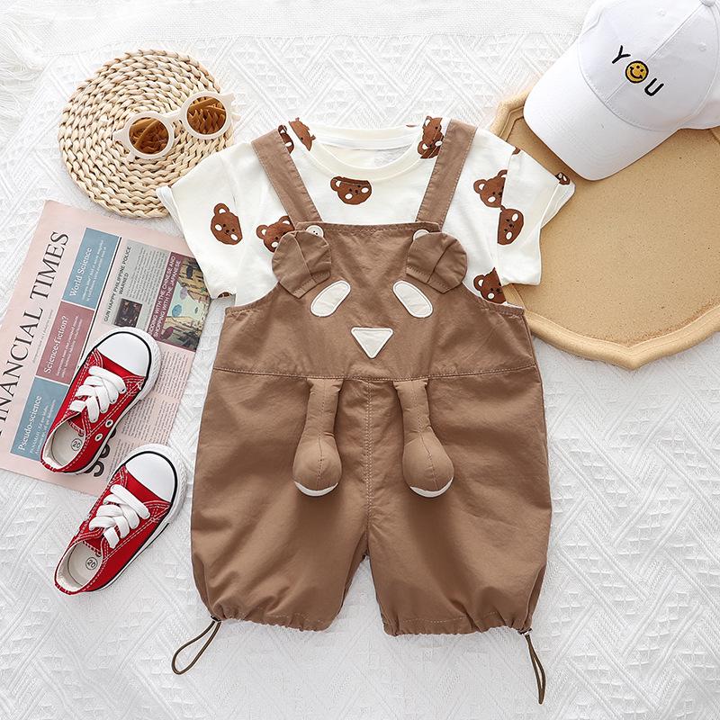Kids' Summer Cartoon Casual Two-Piece Suspender Short Sleeves Suit