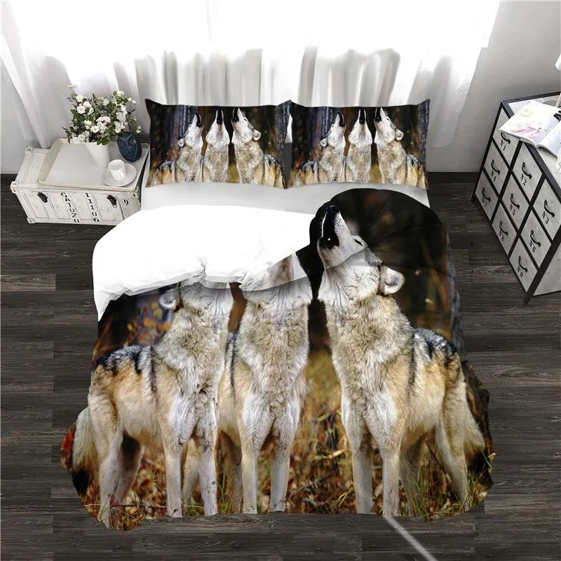 Wolf Howling At Moon Comforter Bedding,Kids Teens Green Galaxy Universe Animal Quilt Cover Set Included:Duvet Cover Pillowcase