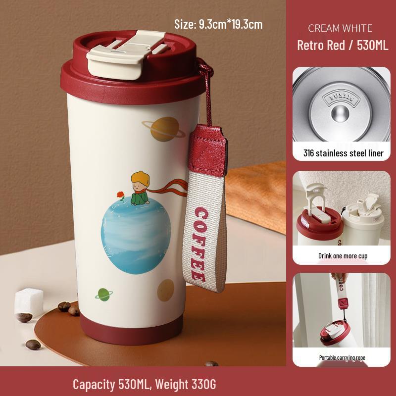 Malý princ 316 Nerezová ocel Izolovaný dětský hrnek se slámkou - Přenosná edice pro kávu a narozeninový dárek