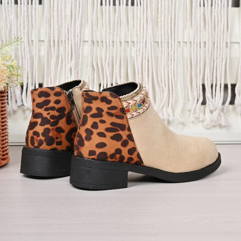 Sexy Pointed Toe Leopard Chelsea Boots Women 2025 Autumn Colorful Woven Strap Side Zip Suede Ankle Boots Fashion Western Booties