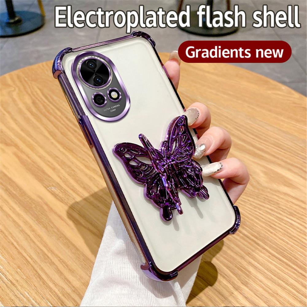 Shockproof Glitter Butterfly Holder Stand Phone Case For Huawei Nova 13 Pro 12 11 10 9 8 7 6 5 Pro SE Plating Soft Silicon Cover