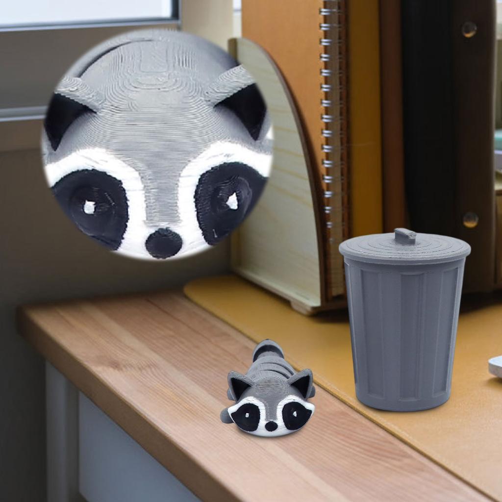 3D-gedruckte Waschbär-Figur, Bewegliche Gelenke, 3,19 Zoll lang, Grau und Schwarz, Mit Aufbewahrungsbehälter