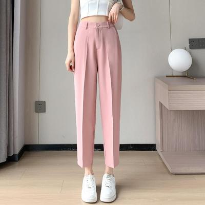 Dames Broekpak Broek Dames 2026 Zomer Recht Los Hoog getailleerd Dun Negen Klein Casual Grijs Veelzijdig Sigarettenbroek