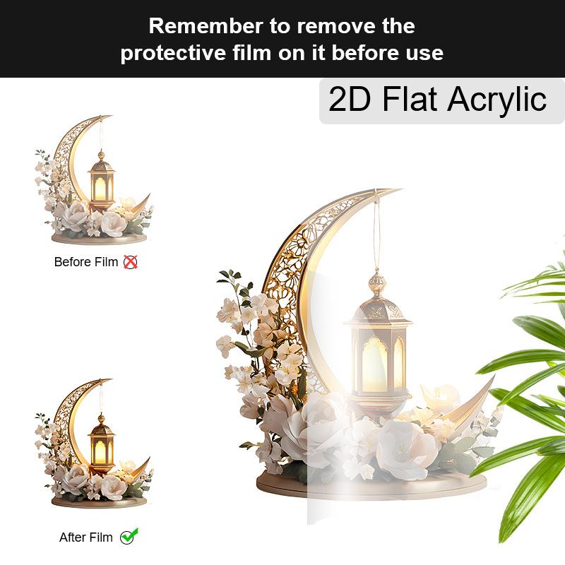 Acrylic Ramadan Crescent Moon Floral Lantern Suncatcher Stained Glass Effect Window Hanging Ornament Muslim Holiday Gifts