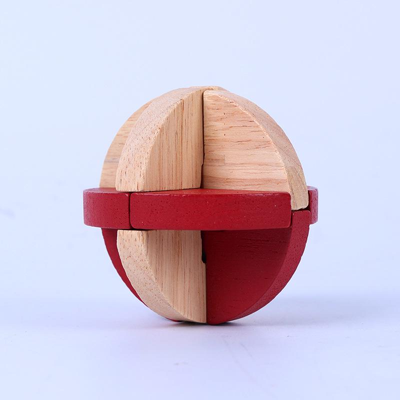 Two-Color Three-Way Luban Kongming Lock: Children's Early Education Beechwood Puzzle Toy