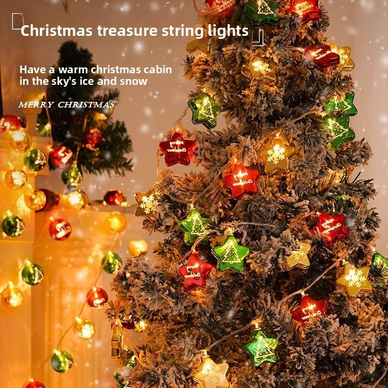 Festive Christmas LED Chrome Ball String Lights with Tree Star Ornaments Store Window Display