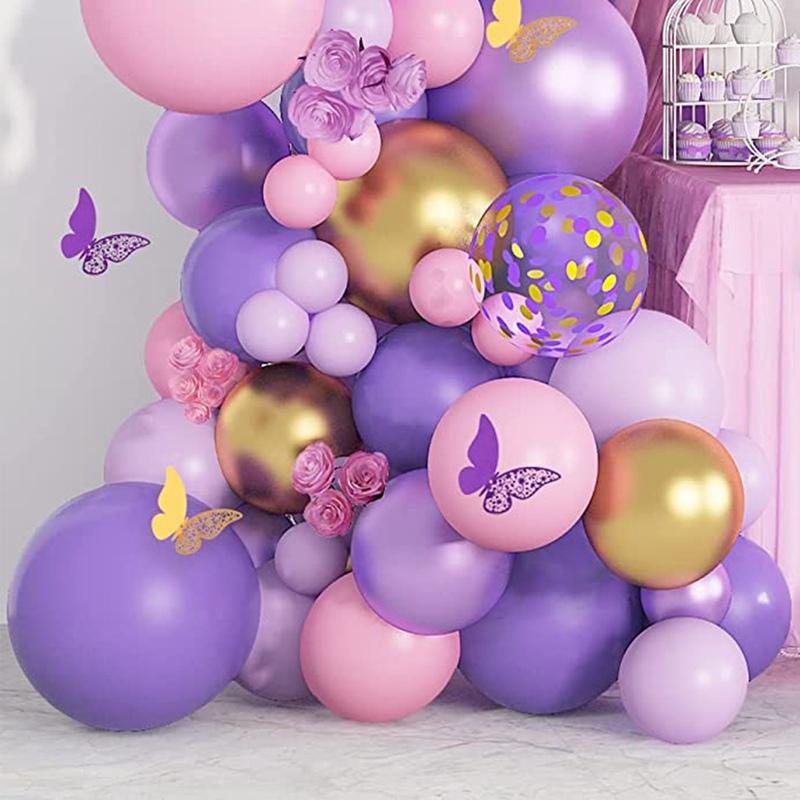 Butterfly Pink Purple Balloon Garland Arch Kit Birthday Party Decor Kids Baby Shower Latex Ballon Chain Wedding Party Supplies