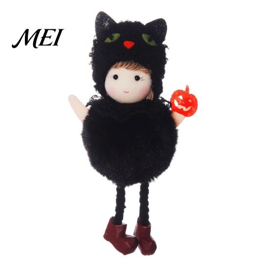 Soft Plush Halloween Doll Hanging Witch with Lanyard, Cute Furry Pom Three-dimensional Ball Ornament for Doors Windows Trees Party Decor