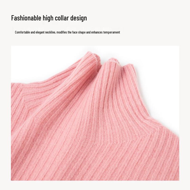 TUHUANG Women's Ribbed Wool Cashmere Turtleneck Sweater