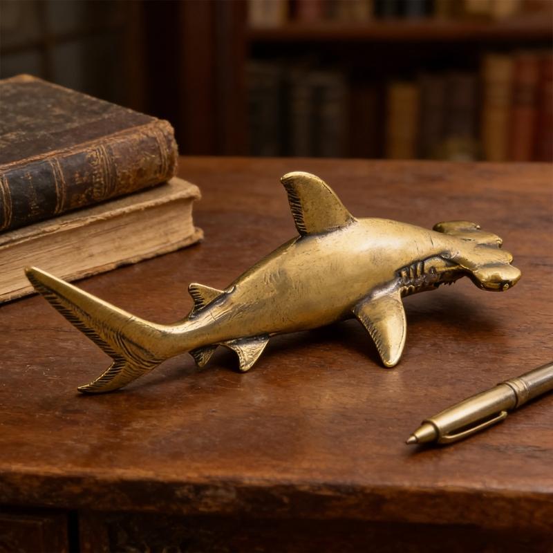 Metall Großer Hammerkopf Haifisch Skulptur Antike Messing Ozean Tier Statue Dekorative Sammlerstück Verzierung Heimdekorationen