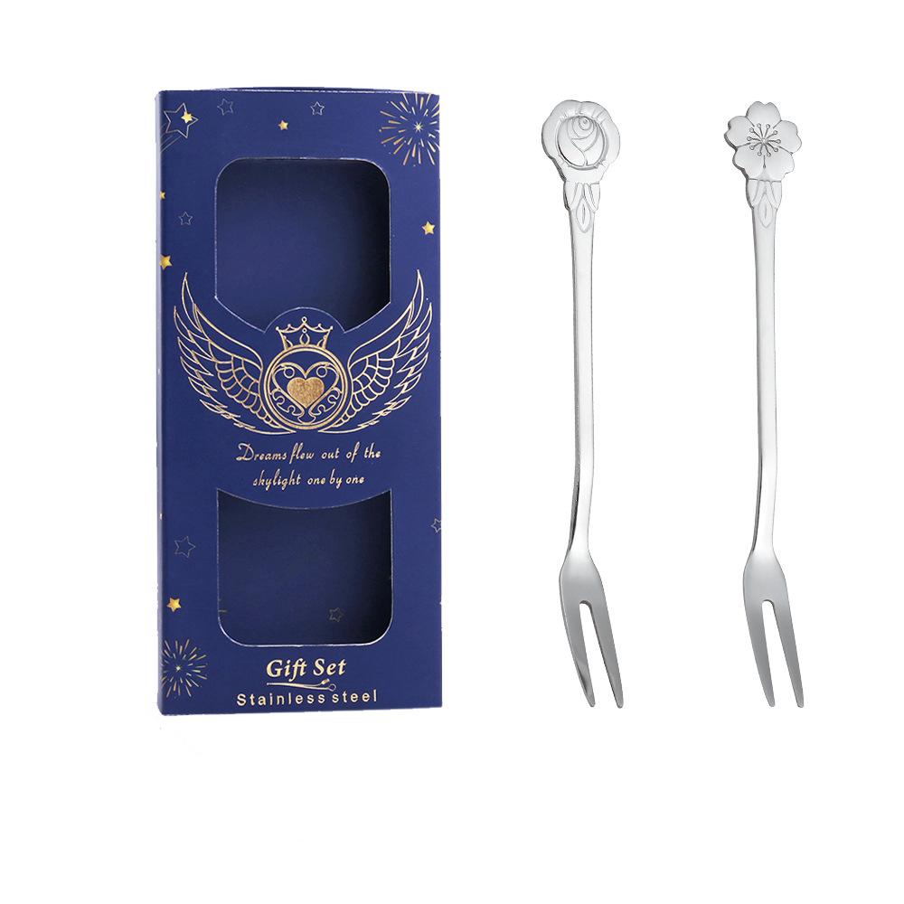 HANYANG Cutlery Set Small Spoon Gift Set Cherry Blossom Spoon Gift Set Rose Leaf Spoon Fruit Fork Gift Set