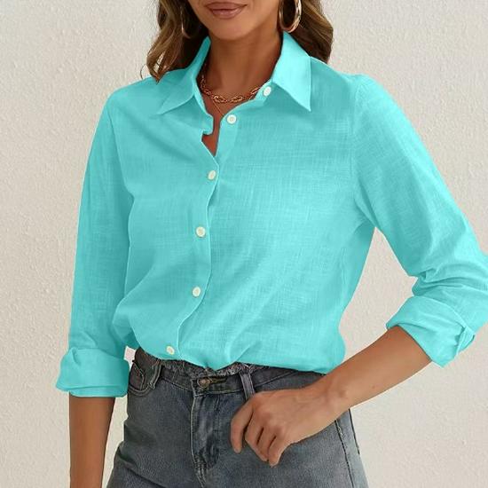 2025 Women's Solid Color Long Sleeve Loose Shirt with Fashion Lapel