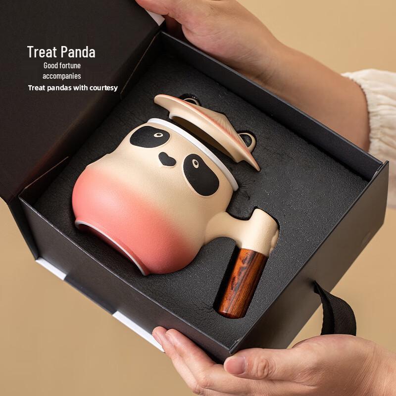 TLAKEHO Panda Tea Infuser Ceramic Mug with Coaster