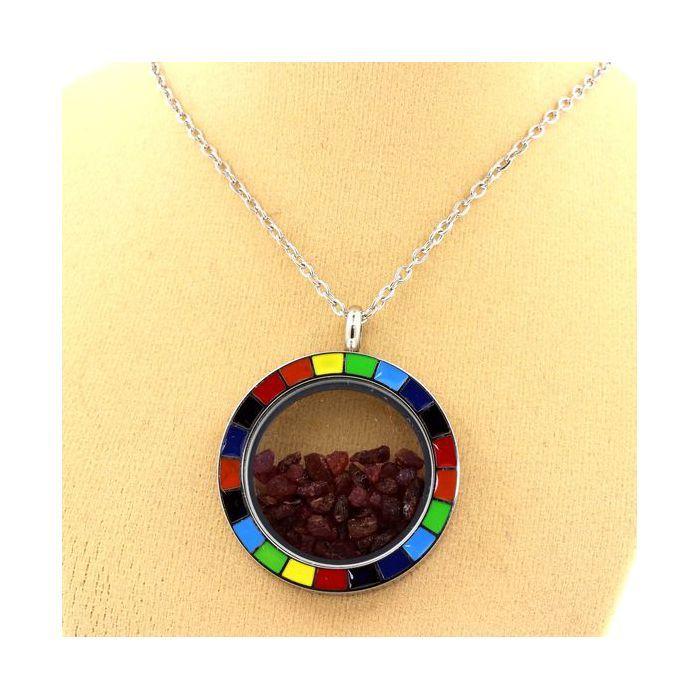 Pierres et Minéraux. Collier Rubis brut. Modèle Arc-en-ciel.