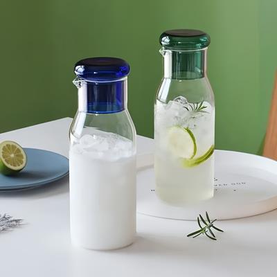 68oz Glass Pitcher Cup , Handmade Art Glass Beverage Server with Integrated Handle , Green Lid, Large Capacity for Iced Tea, Lemonade, Juice