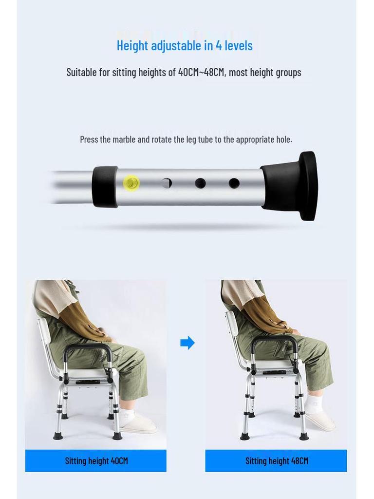 Adjustable Non-Slip Shower Chair with Armrests for Elderly, Disabled, and Pregnant Users