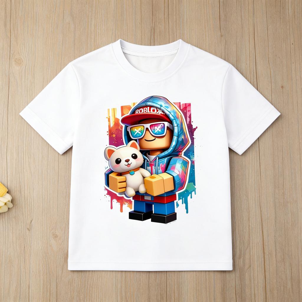 Roblox Game Lover Kids T Shirt Boys Girls Cool Headset Character Print Cotton Short Sleeve Casual Tees