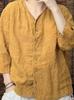 Women's Loose Cotton-Linen Cardigan Top with 3/4 Sleeves