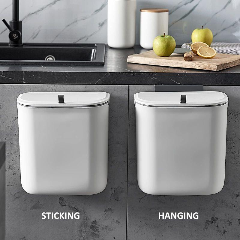 9l Wall Mounted Mini Kitchen Trash Can With Hand Press Lid, Rectangular Space-saving Garbage Bin For Cabinet, Portable Waste Container