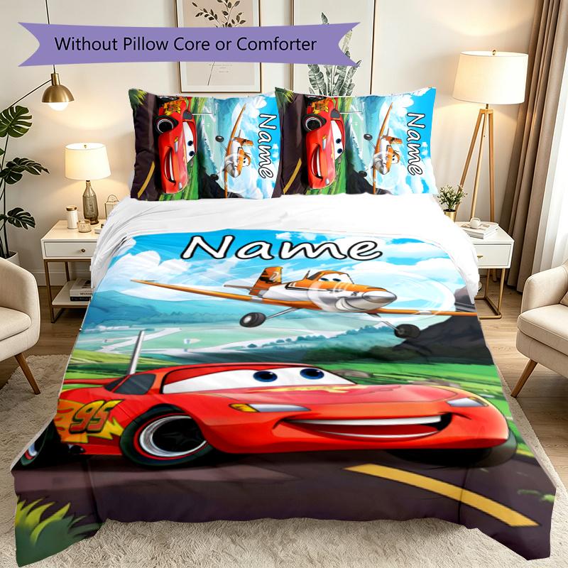 Custom Name 3pcs McQueen Car 4 Bedding Set for All Season Use, Cozy Printed Bedclothes Ideal Birthday Gift