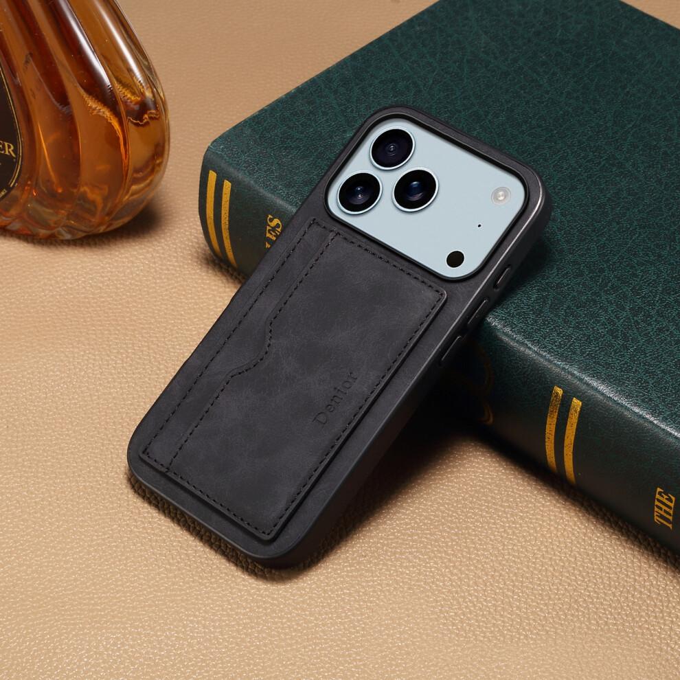 (iPhone 17 Pro, Black) DENIOR For iPhone 17 Pro Case Card Holder Kickstand Leather Phone Back Cover