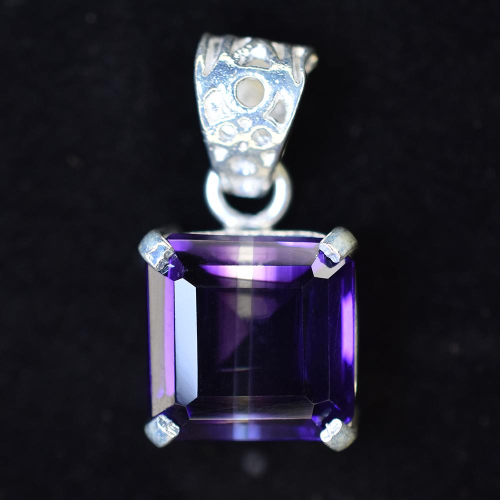 Natural Purple Amethyst 24.9 Ct CERTIFIED Square 925 Starling Silver Gem Pendant MY.PD-28-NS