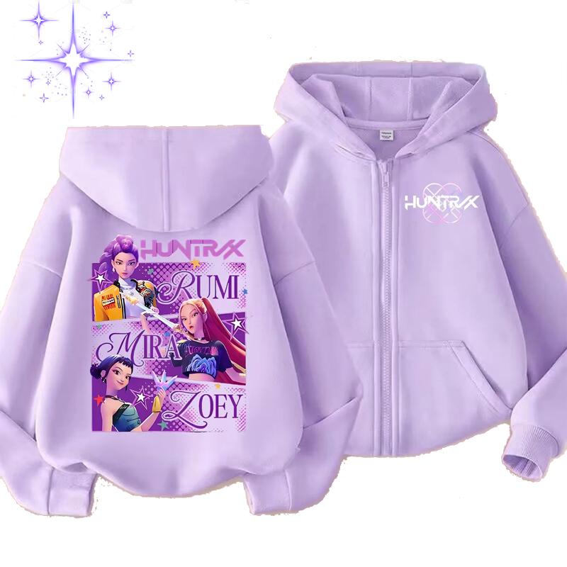 Kpop Dämonenjäger Reißverschluss Kapuzenpullover Kinder Rumi Zoey Cartoon Mode Reißverschluss Sweatshirt Junge Mädchen Lässige Oberteile Kinderkleidung Geschenk