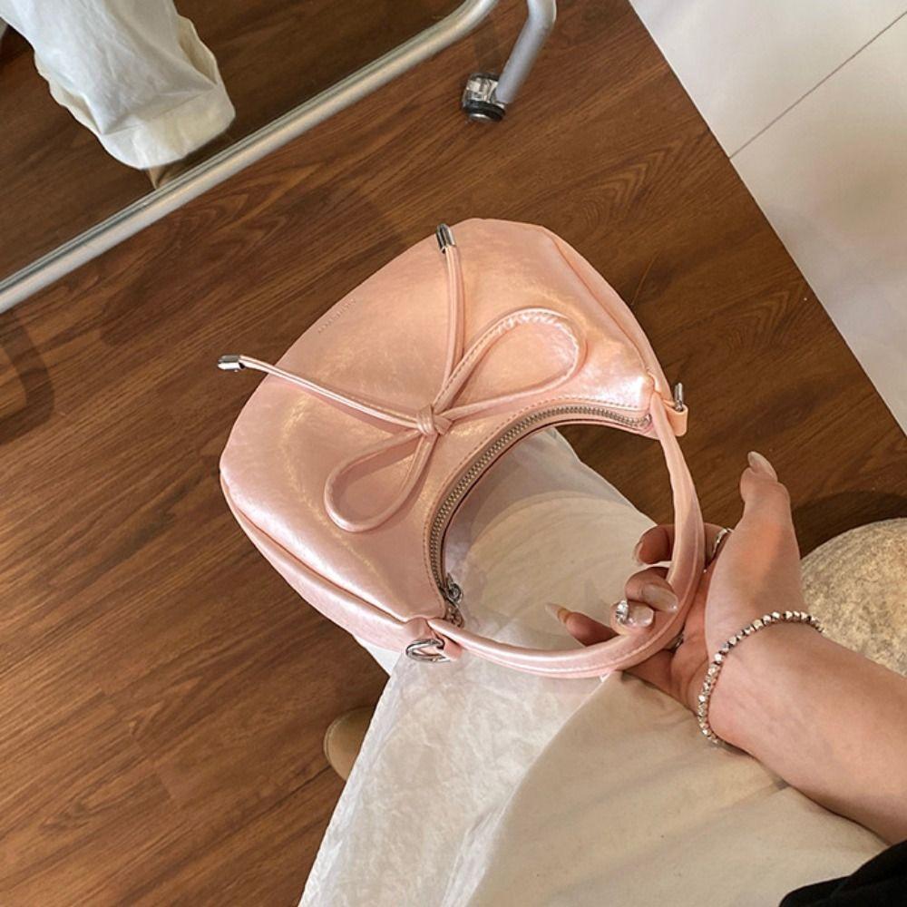 Korean Style Bow Tie Shoulder Bag Sweet Women Clutch Purse Casual Bow Pu Handbag  Streetwear
