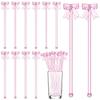 20 Pack Glass Swizzle Stick Coffee Cocktail Juice Milk Drink Swizzle Stick Pink Bow Glass Stir 7.24" For Coquette Themed Drinks,,